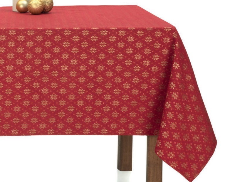 Mantel de Navidad en color rojo con tratamiento anti manchas ideal para estas navidades.