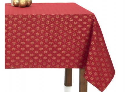 Mantel de Navidad en color rojo con tratamiento anti manchas ideal para estas navidades.