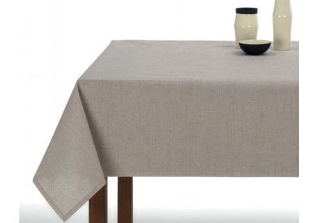Mantel en beige liso de tejido anti manchas. Ideal para mesas redondas, cuadradas o rectangulares.