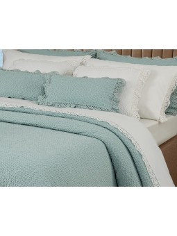 Funda de cojín lencero con puntilla en color blanco, verde agua, azul , beige, arena, natural.