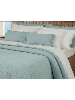 Funda de cojín lencero con puntilla en color blanco, verde agua, azul , beige, arena, natural.