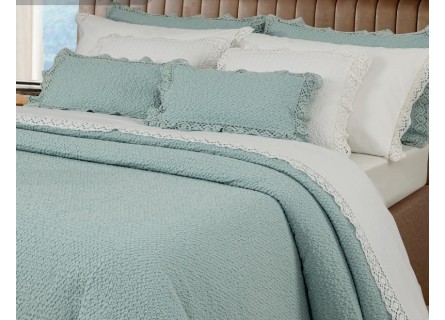 Funda de cojín lencero con puntilla en color blanco, verde agua, azul , beige, arena, natural.