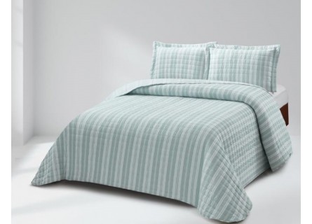 Edredón de verano reversible y ligero en color verde agua y blanco. Diseño de rayas.