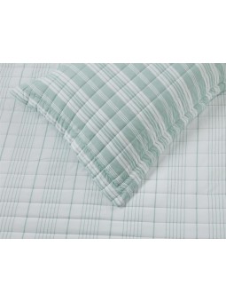 Edredón de verano reversible y ligero en color verde agua y blanco. Diseño de rayas.