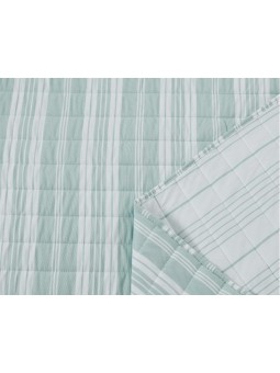Edredón de verano reversible y ligero en color verde agua y blanco. Diseño de rayas.