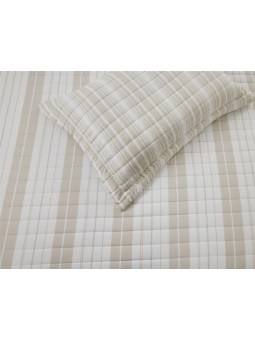 Edredón de verano reversible y ligero en color beige y blanco. Diseño de rayas.