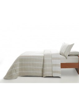 Edredón de verano reversible y ligero en color beige y blanco. Diseño de rayas.