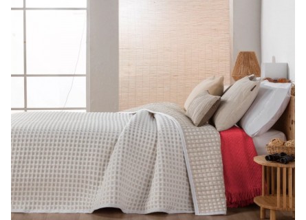Colcha beige reversible con diseño gofre – modelo KAY – Manterol