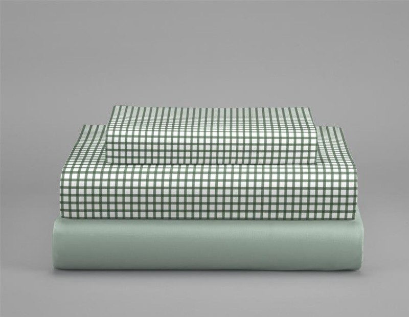 Set plegado Navia en cuadro vichy verde – detalle del tejido