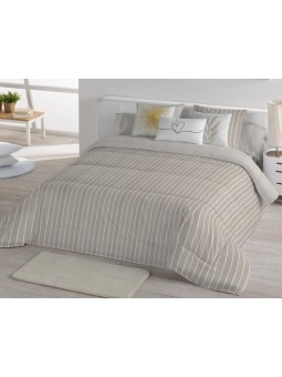 Cara principal del edredón reversible rayas beige con rayas anchas.