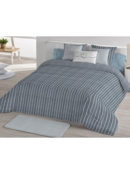 Cara principal del edredón reversible rayas azul con rayas anchas.