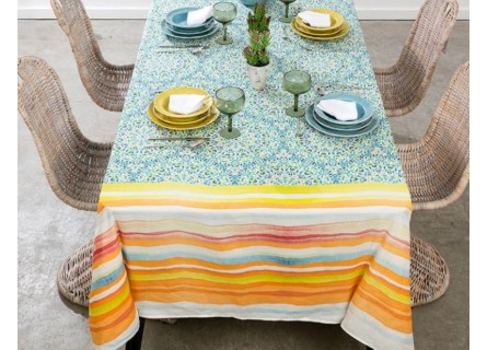 Mantel de algodón muy suave en tonos veraniegos verdes y naranjas