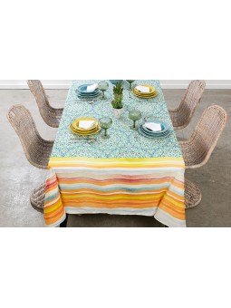 Mantel de algodón muy suave en tonos veraniegos verdes y naranjas