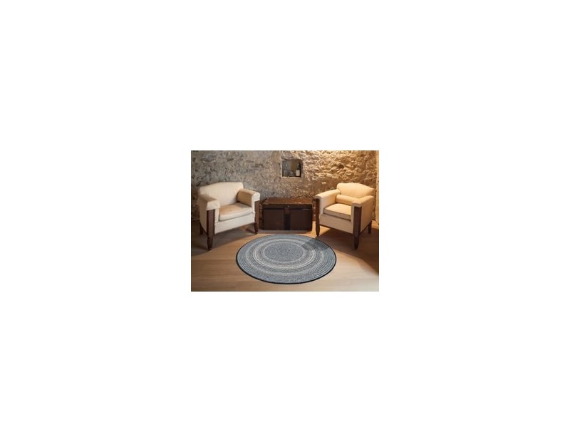 Alfombra redonda tipo yute en azul.