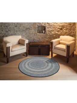 Alfombra redonda tipo yute en azul.
