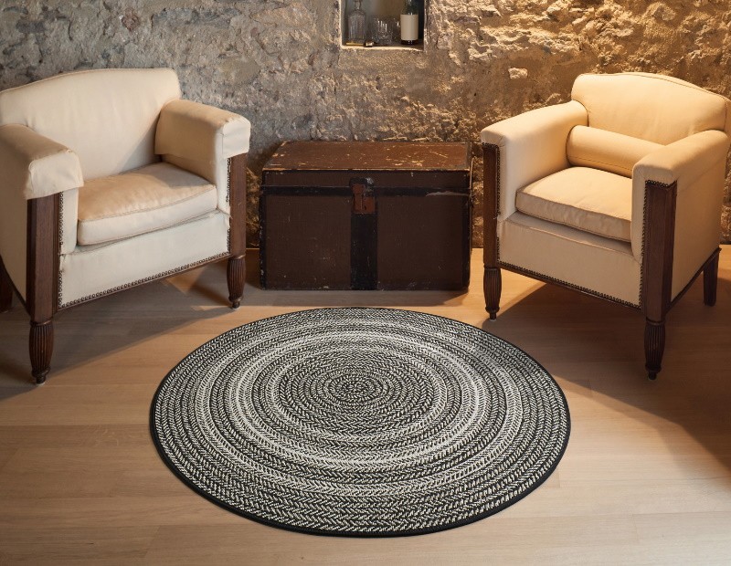 Alfombra redonda tipo yute en negro
