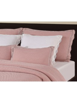 Funda de cojín Creta NE HOME de tejido gofrado de nido de abeja con puntilla en beige, blanco, natural, rosa, verde y gris.