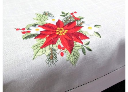 Mantel bordado con flor roja navideña