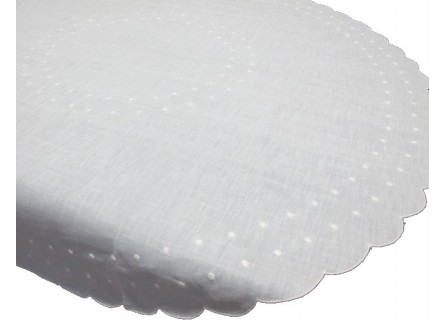 Tapete redondo bordado con topos en color blanco