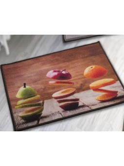 Alfombra de cocina antideslizante y lavable en lavadora con diseño de frutas.