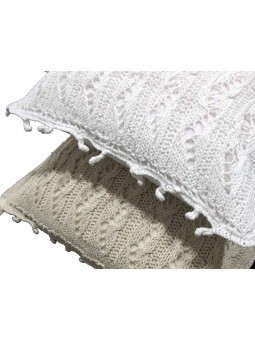 Funda de cojín de punto de ochos con borlas en color blanco o beige
