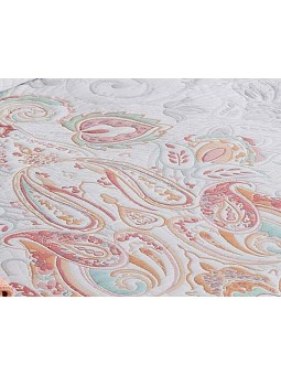 Colcha de Manterol modelo Hexagon en color blanco, coral y turquesa con tejido de jacquard