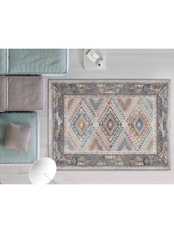 Alfombra con dibujo étnico multicolor de gran calidad.