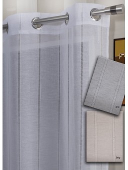 Cortina lencera con ollados y diseño de vainicas verticales en color blanco, beige o gris. Tejido tipo lino.