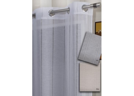 Cortina lencera con ollados y diseño de vainicas verticales en color blanco, beige o gris. Tejido tipo lino.
