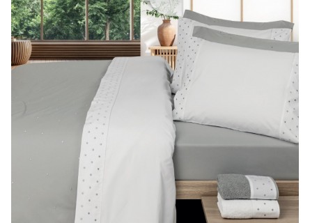 Funda nórdica de topitos en color blanco de algodón fabricada con textil portugués.