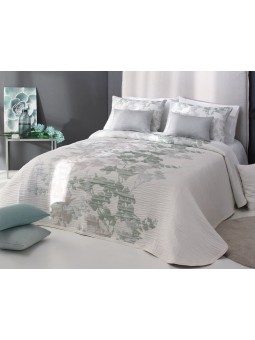 Colcha de Primavera Verano modelo Lyris de Reig Martí en color blanco verde y gris.