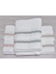 Juego de toallas de 3 piezas en color blanco con entre dos o puntilla en color rosa, arena, verde agua o gris.