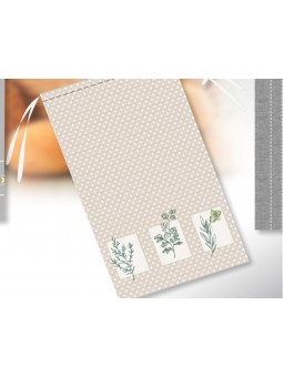 Bolsa de tela de algodón para guardar el pan con un diseño muy sencillo de topitos y detalle de plantas.