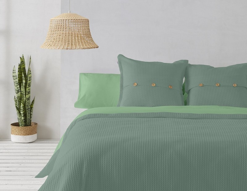 Funda nórdica de nido de abeja de gran calidad en color verde. Tejido waffle.