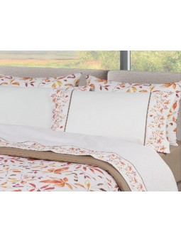 Juego de Sábanas de Invierno en franela  muy suave modelo Rodas de NE HOME textil portugués , en colores naranjas y blanco.