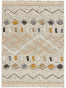 Alfombra estilo étnico en color beige y mostaza,  pelo estilo shaggy.