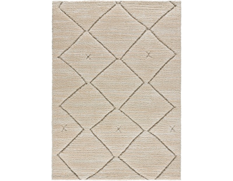 Alfombra estilo étnico en color beige,  pelo estilo shaggy.