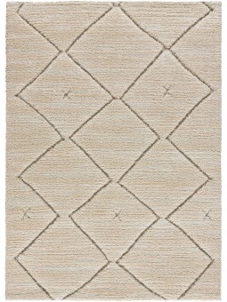 Alfombra estilo étnico en color beige,  pelo estilo shaggy.