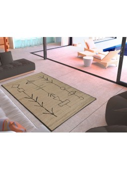 Alfombra de yute moderna con dibujo para exterior o interior.