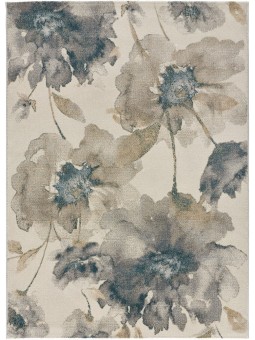 Alfombra floral en tonos gris y beige de gran calidad con diseño floral.