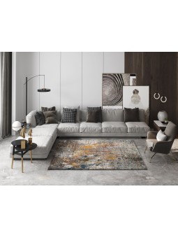 Alfombra vintage en tonos mostaza azules y marrones