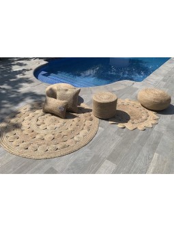 Alfombra de Yute redonda de gran calidad hecha a mano.