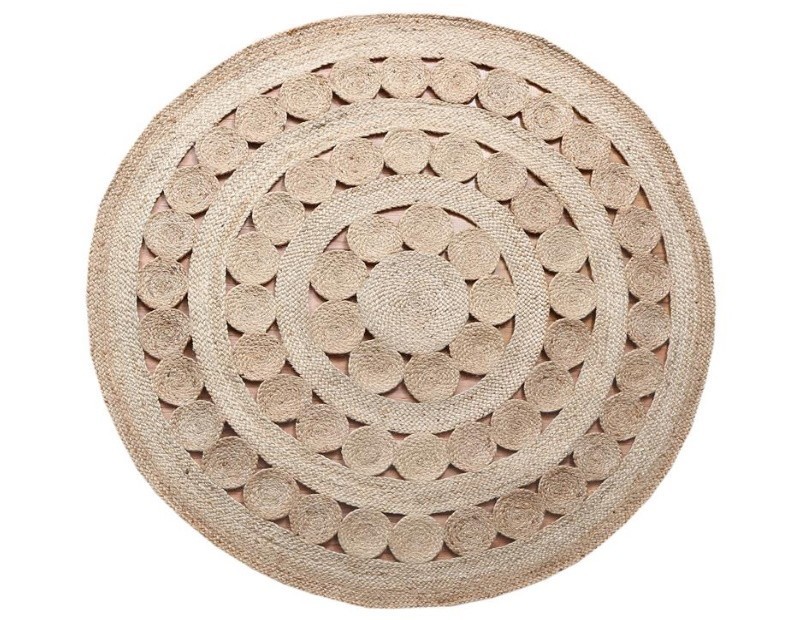 Alfombra de Yute redonda de gran calidad hecha a mano.