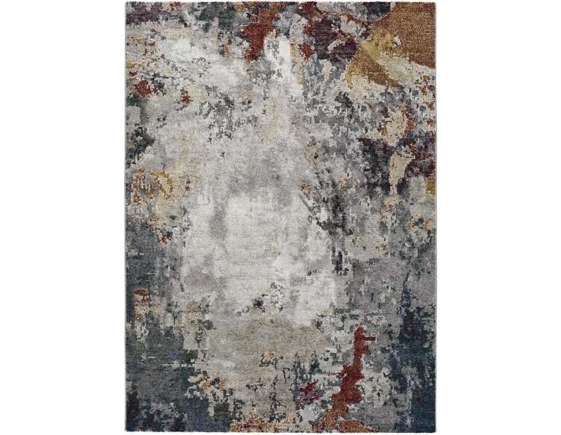 Alfombra con diseño abstracto estilo vintage en diferentes tonos , con granate gris,y mostaza.