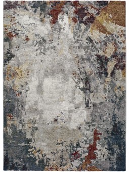 Alfombra con diseño abstracto estilo vintage en diferentes tonos , con granate gris,y mostaza.