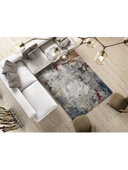 Alfombra con diseño abstracto estilo vintage en diferentes tonos , con granate gris,y mostaza.