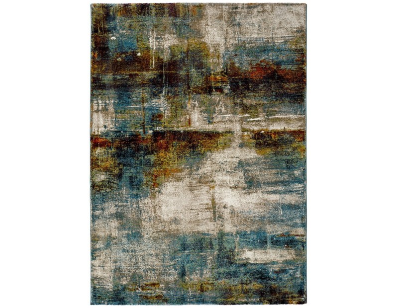 Alfombra con diseño abstracto estilo vintage en diferentes tonos , con turquesa, beige y marrón.