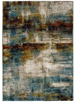 Alfombra con diseño abstracto estilo vintage en diferentes tonos , con turquesa, beige y marrón.