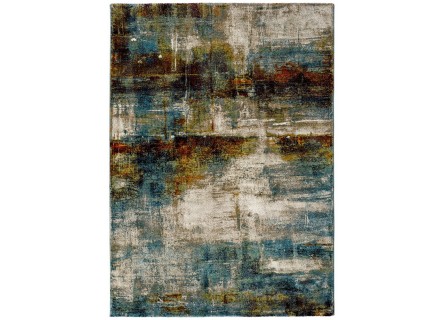 Alfombra con diseño abstracto estilo vintage en diferentes tonos , con turquesa, beige y marrón.