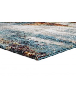 Alfombra con diseño abstracto estilo vintage en diferentes tonos , con turquesa, beige y marrón.